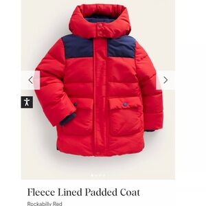 Mini Boden Lined Padded Winter Coat - Red/Blue Size 4-5